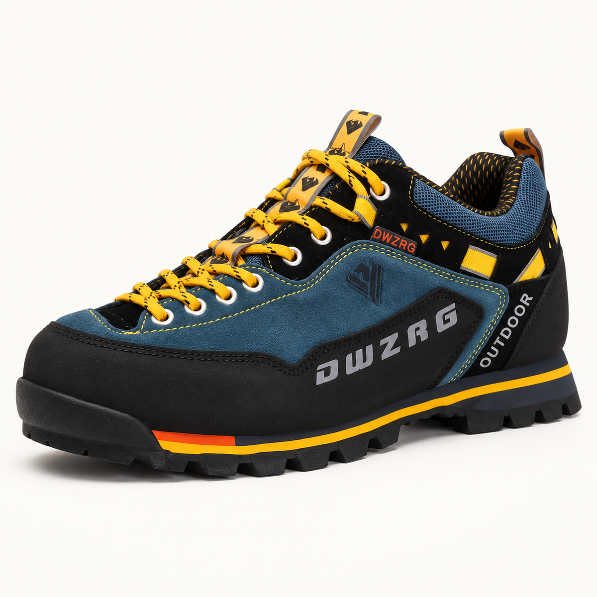 Chaussure randonnée rigide Darkblue – détail du pare-pierres et des renforts latéraux