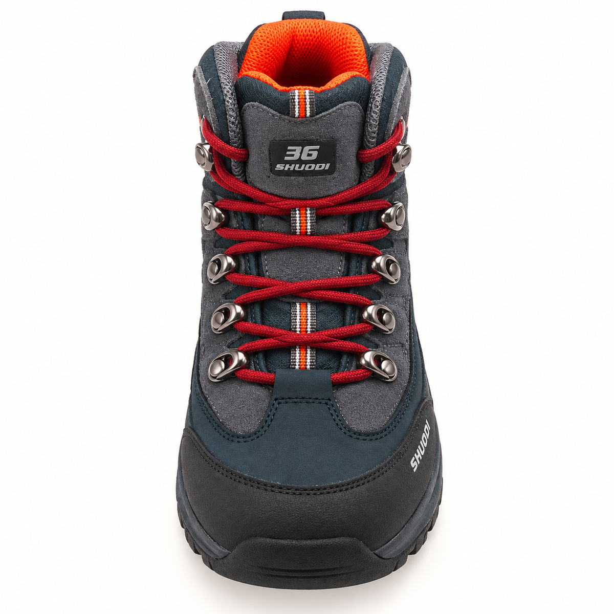 Chaussure randonnée rouge homme – vue du chaussant et du laçage