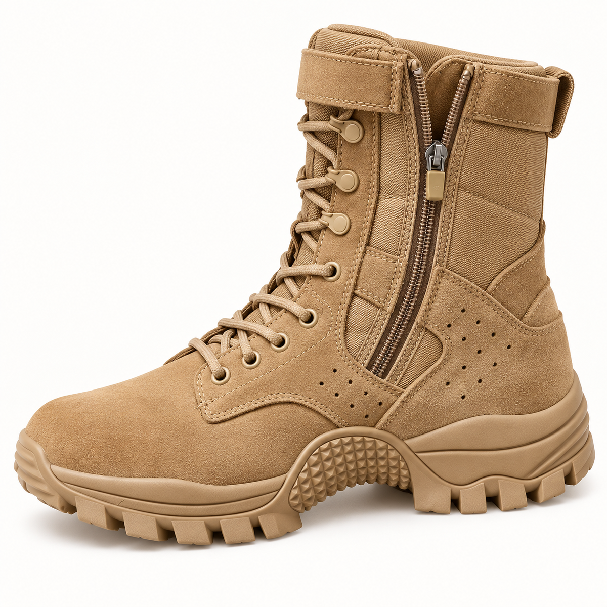 Chaussure randonnée sable – détail du zip latéral légèrement ouvert