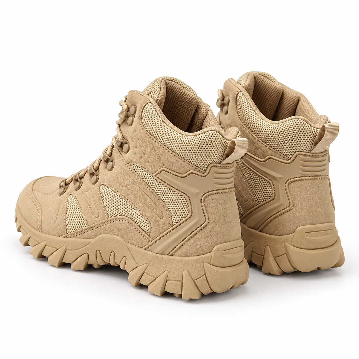 Chaussures cuir hautes randonnée beiges – maintien du talon vu de dos