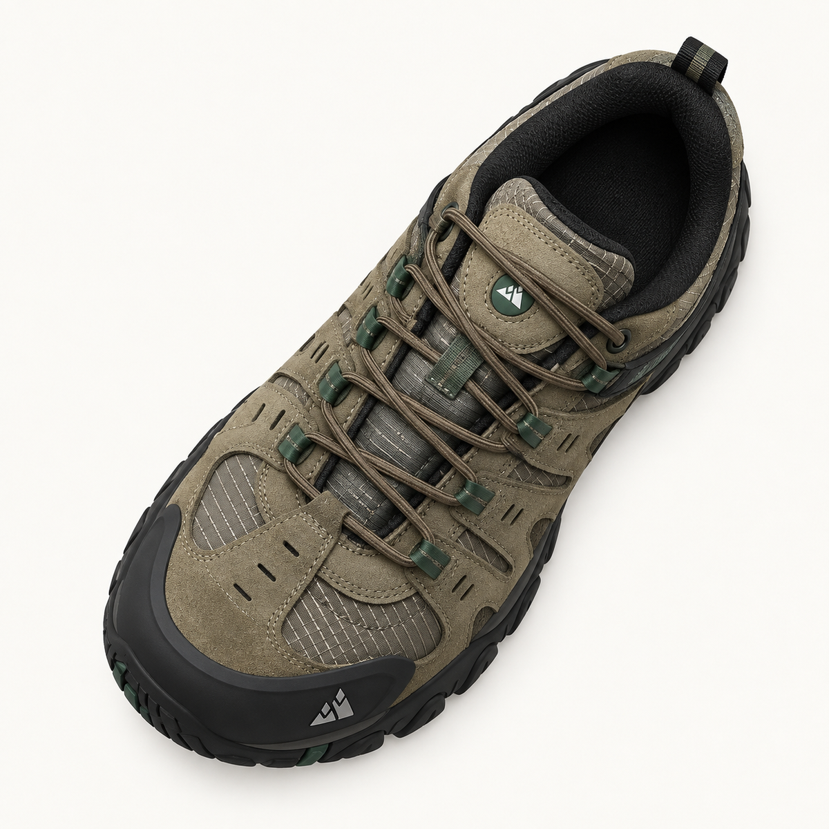 Chaussures randonnée en toile homme kaki vues du dessus avec laçage visible