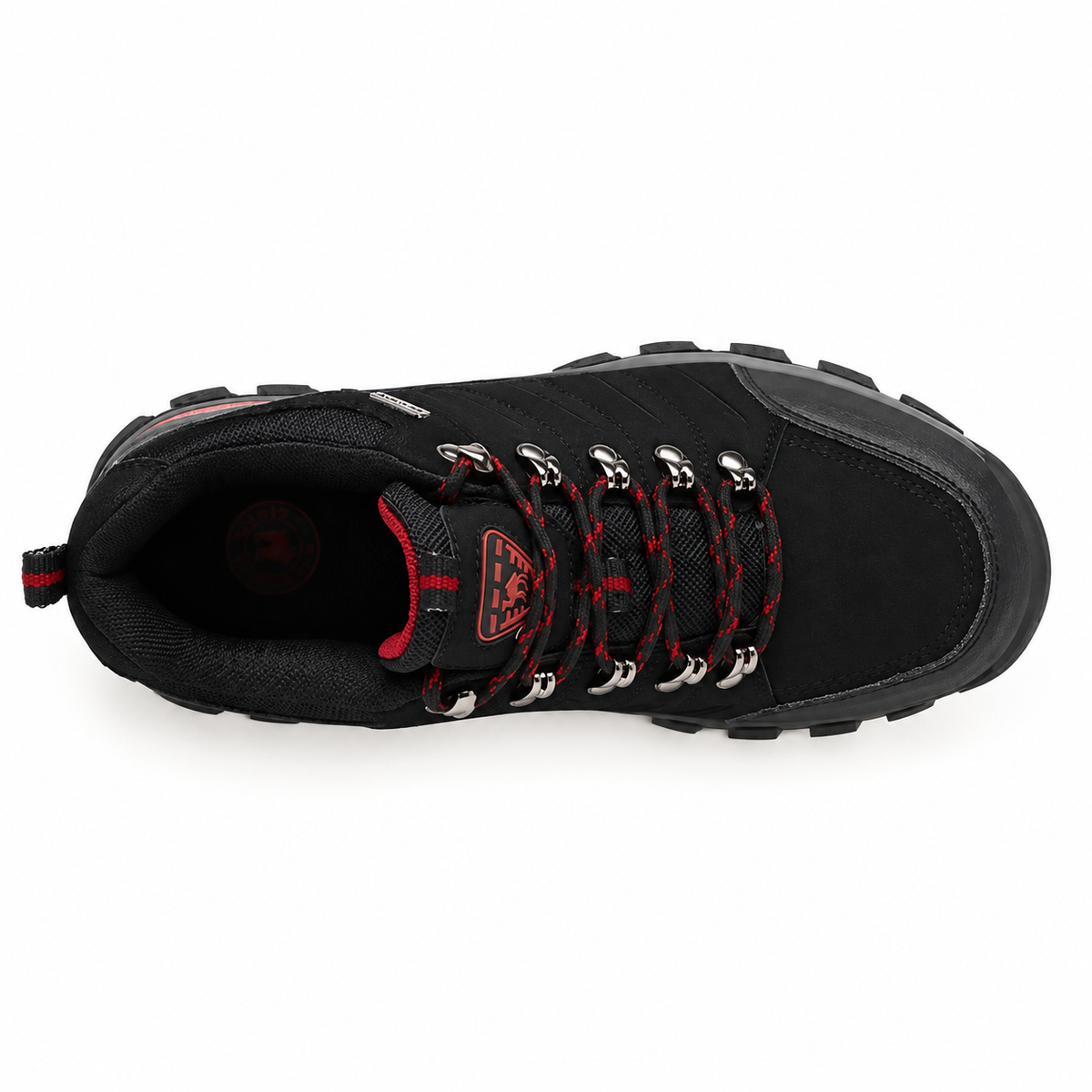 Chaussures randonnée homme vegan noires – vue supérieure du chaussant et du laçage