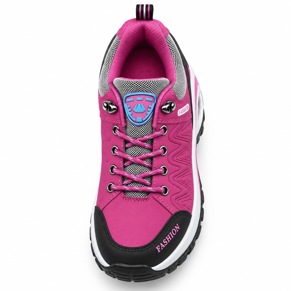 Chaussures de randonnée rose – vue supérieure du chaussant et du laçage