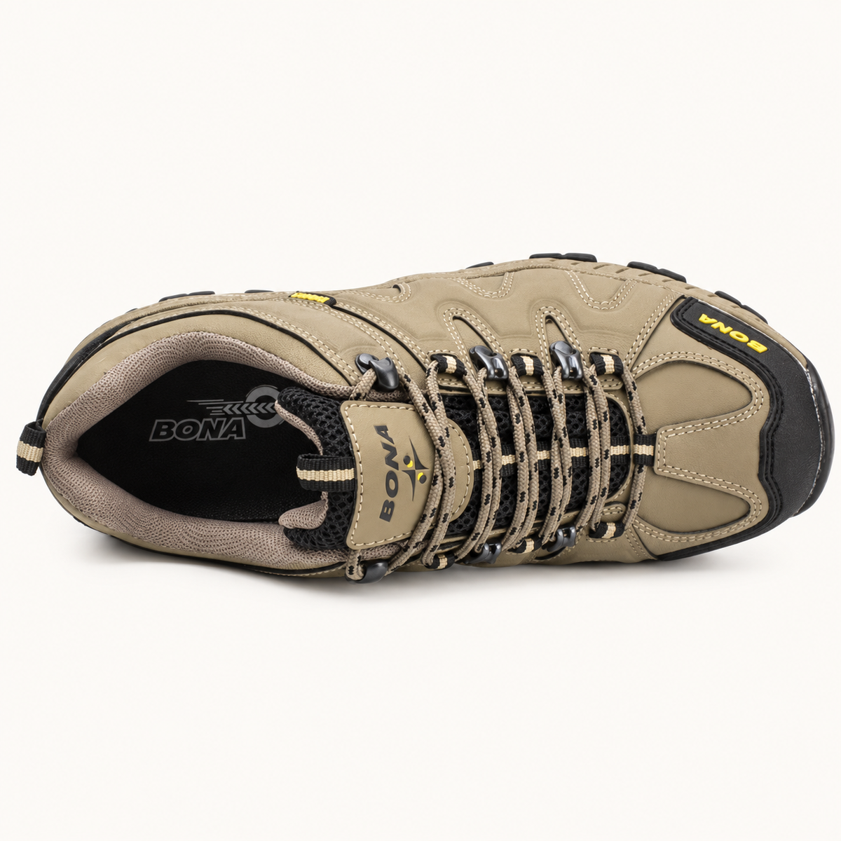 Chaussures randonnée toile femme beige – vue supérieure du chaussant et du laçage