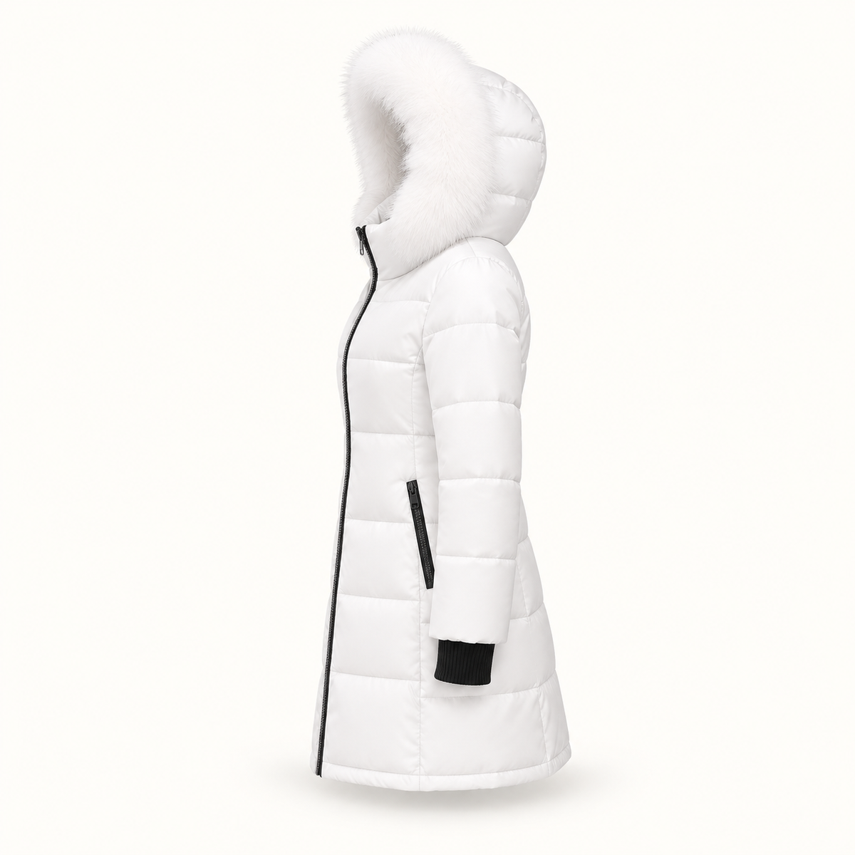 Doudoune 3 4 de randonnée femme blanche – vue de profil