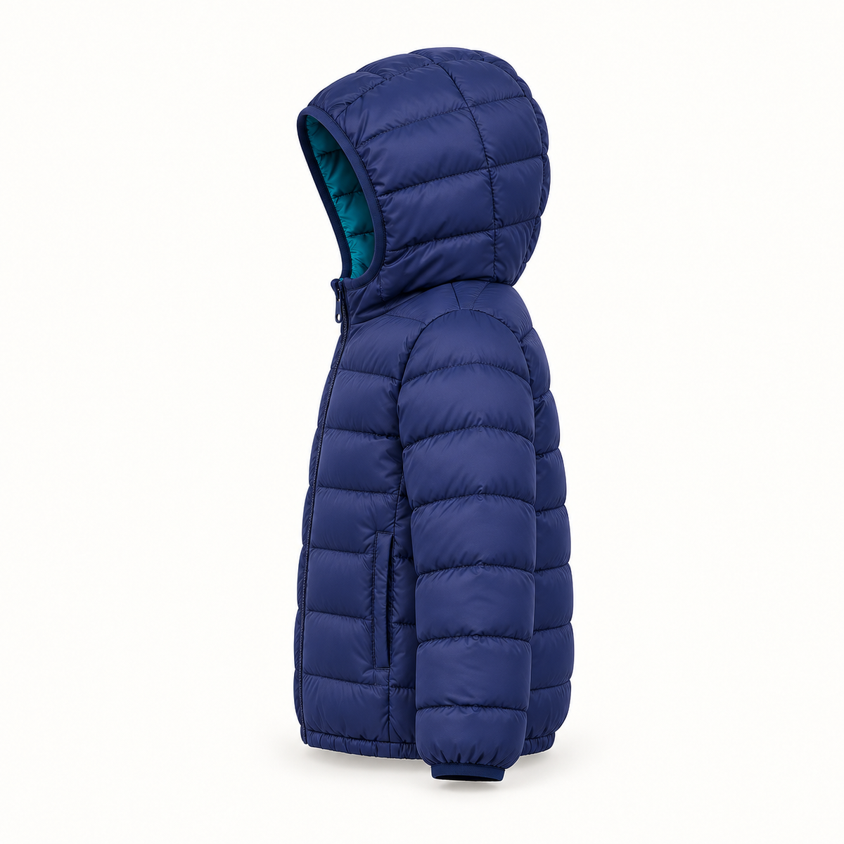 Doudoune légère randonnée enfant bleu marine – vue de profil