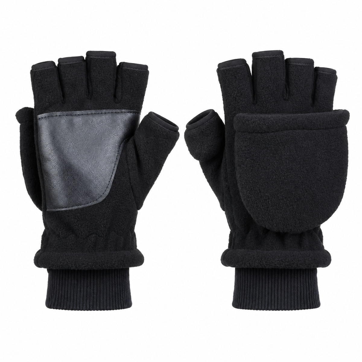 Gants moufles noirs – rabats ouverts