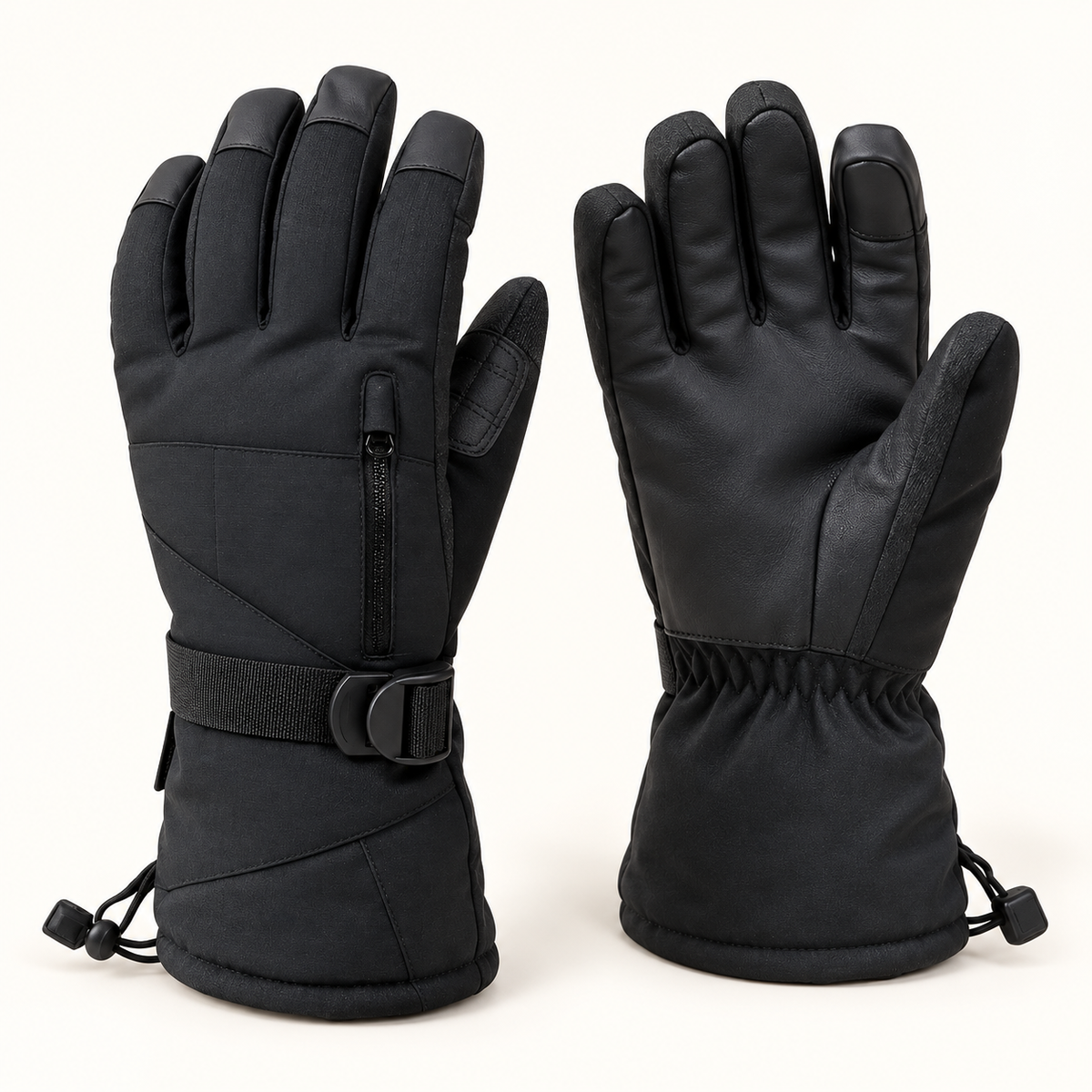 Gants randonnée Softshell — paire noire en vue trois-quarts