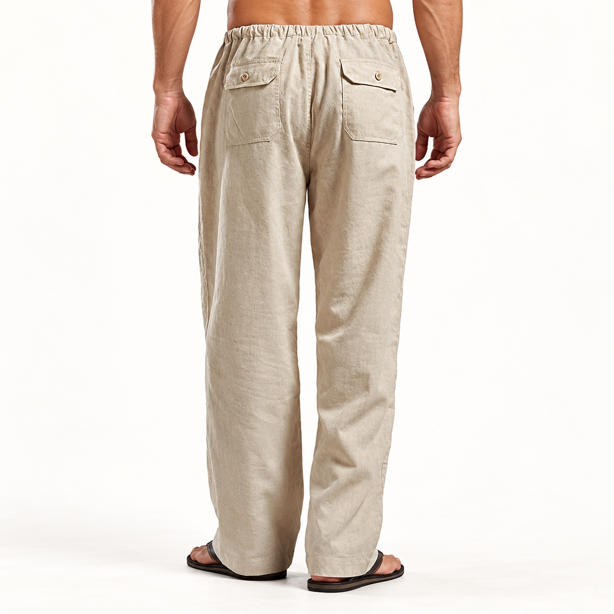 Pantalon en lin randonnée beige – vue arrière