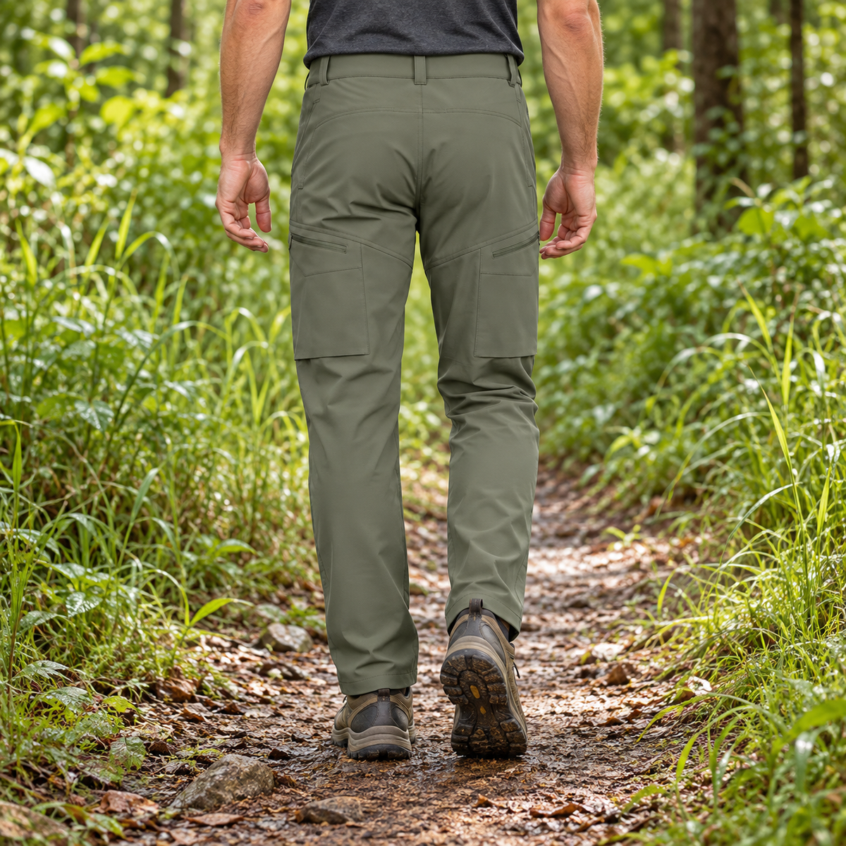 Pantalon randonnée anti moustique vert porté de dos