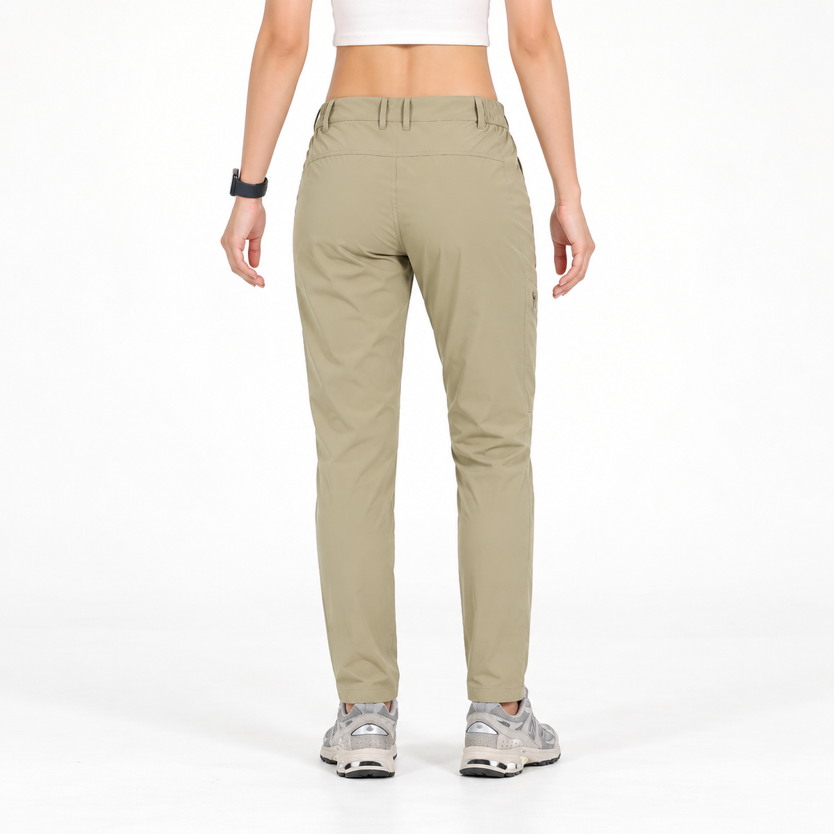 Pantalon randonnée beige femme kaki porté – vue arrière