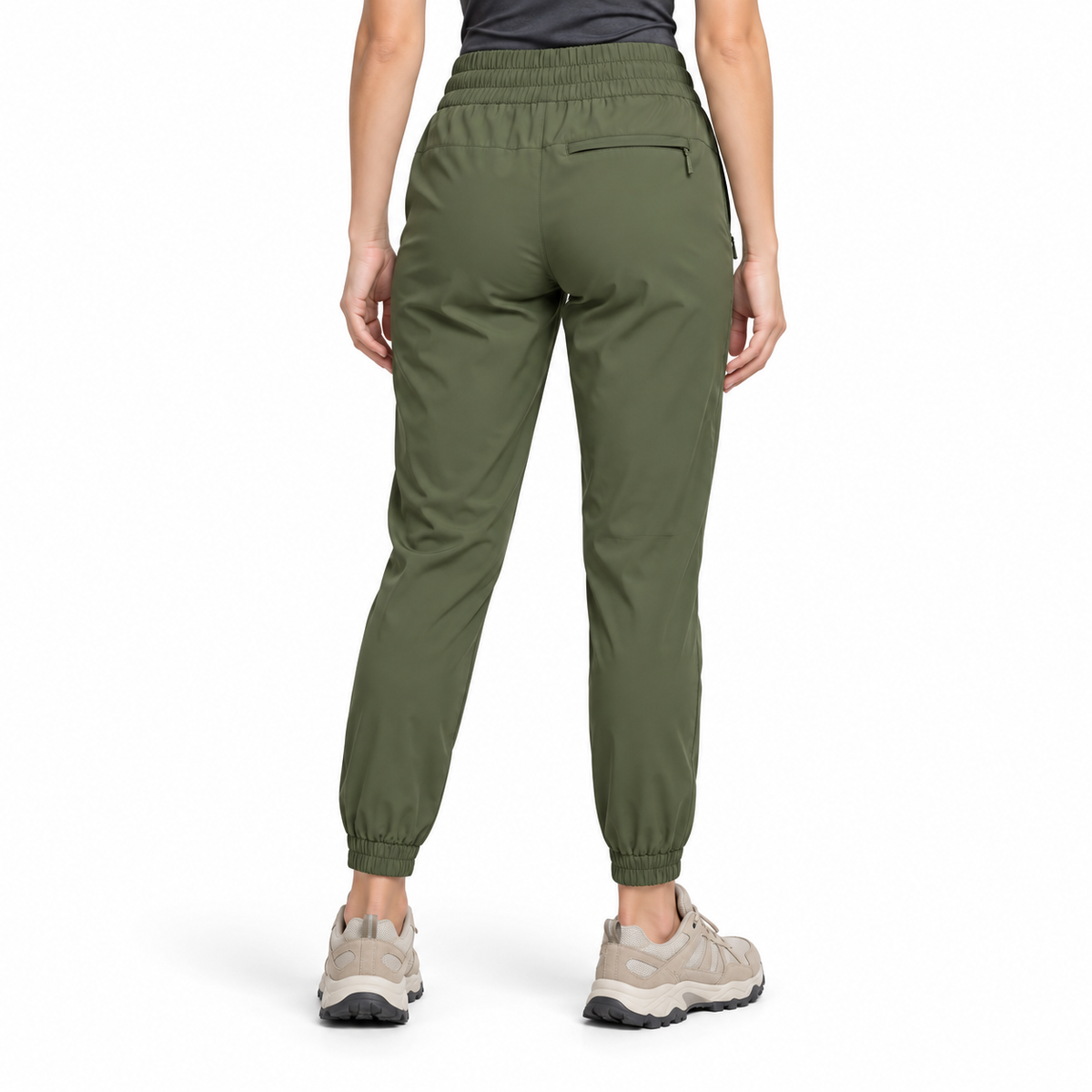 Pantalon randonnée déperlant femme vert militaire porté – vue arrière