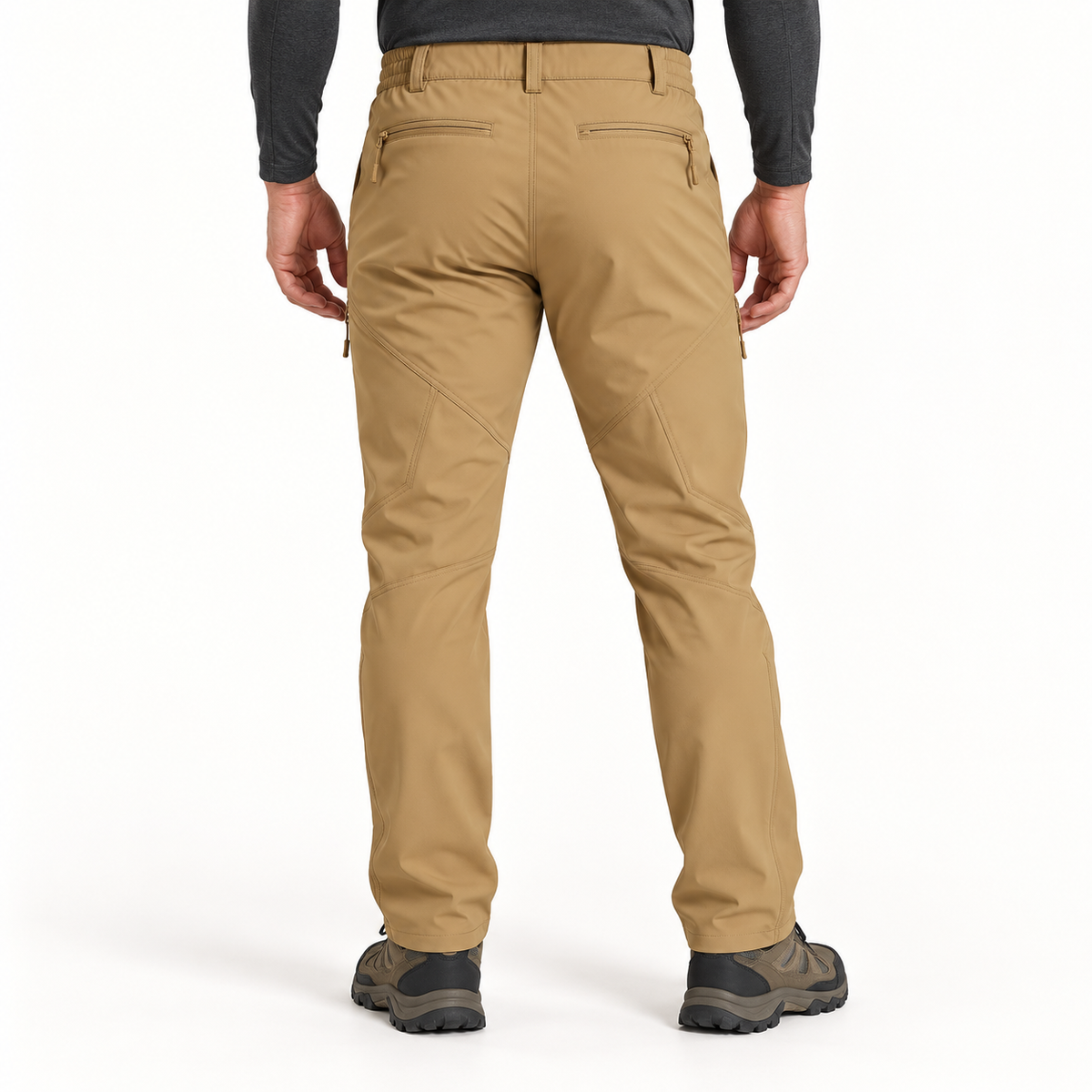 Pantalon randonnée déperlant homme beige porté – vue arrière