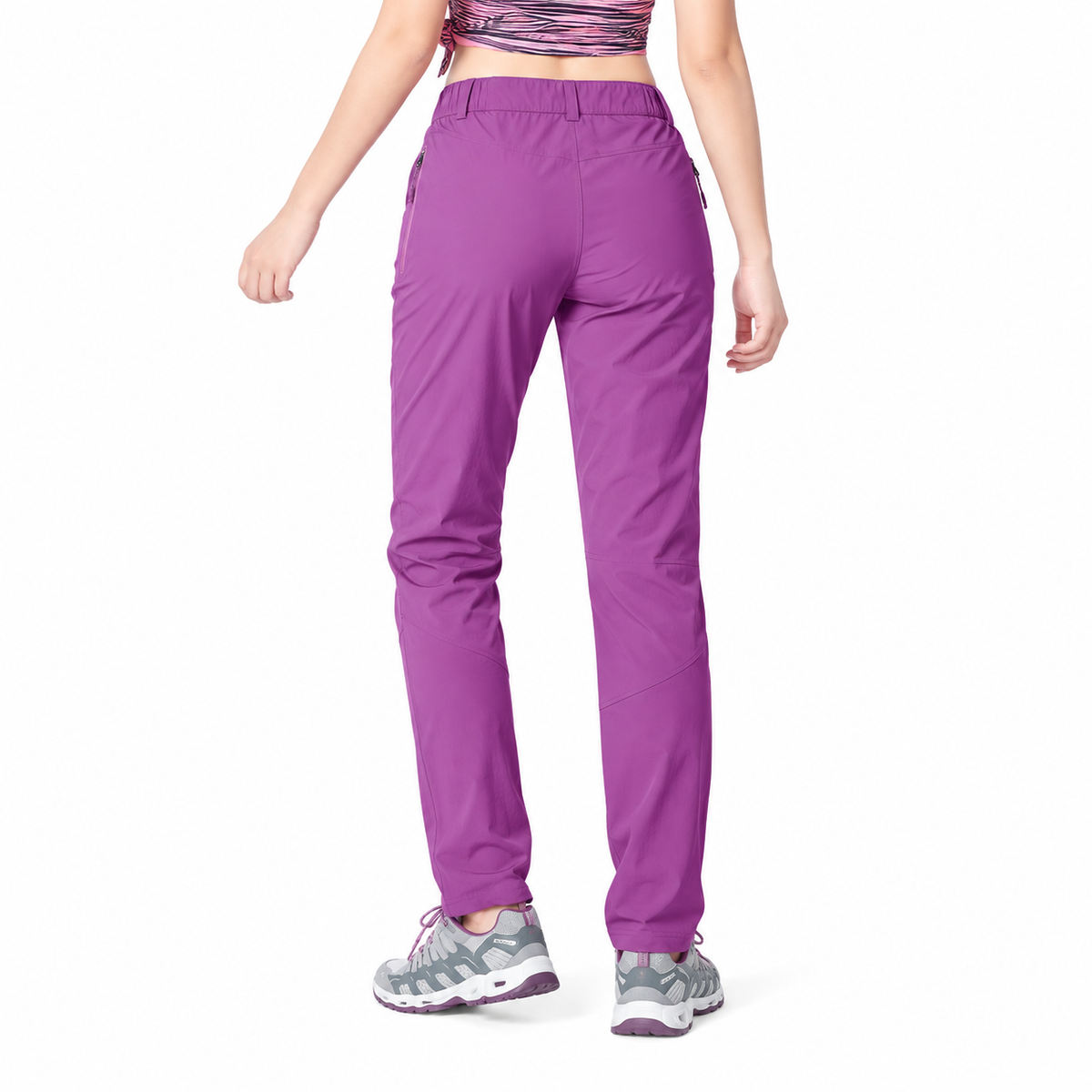 Pantalon randonnée femme petite taille violet porté – vue arrière