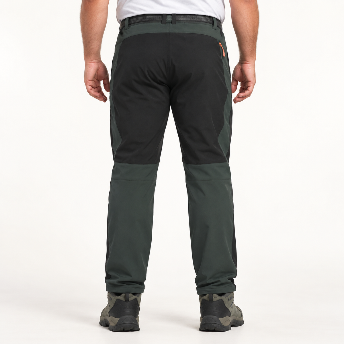 Pantalon de randonnée homme grande taille vert foncé et noir – vue arrière