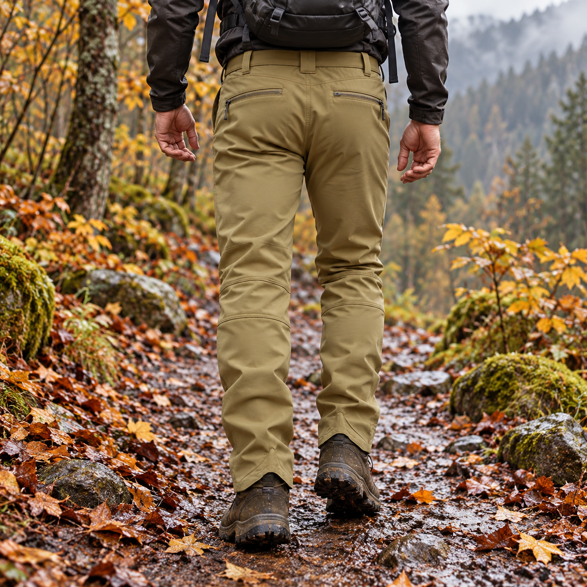 Pantalon randonnée marron kaki homme porté – vue arrière