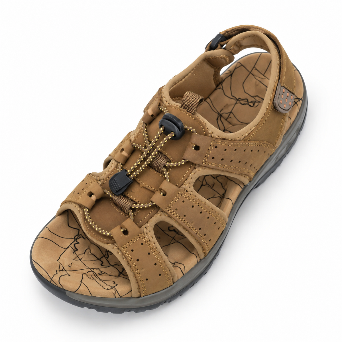 Sandale kaki femme marron clair – vue du dessus de la forme et des ouvertures