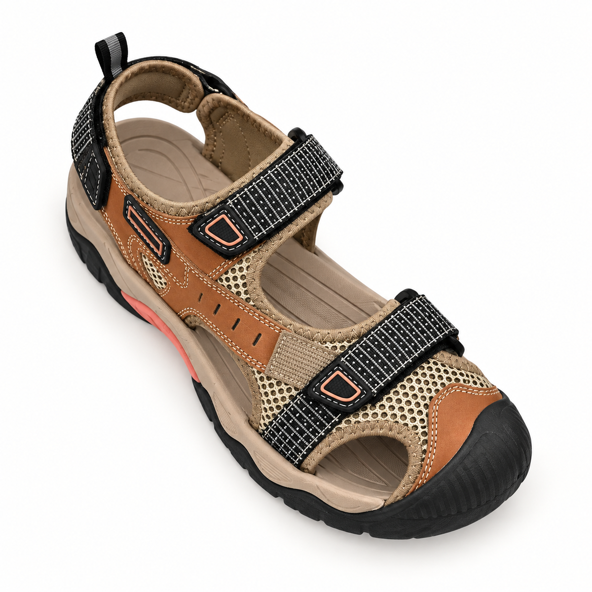 Sandale pour pied fin marron vue du dessus montrant le chaussant étroit et les brides