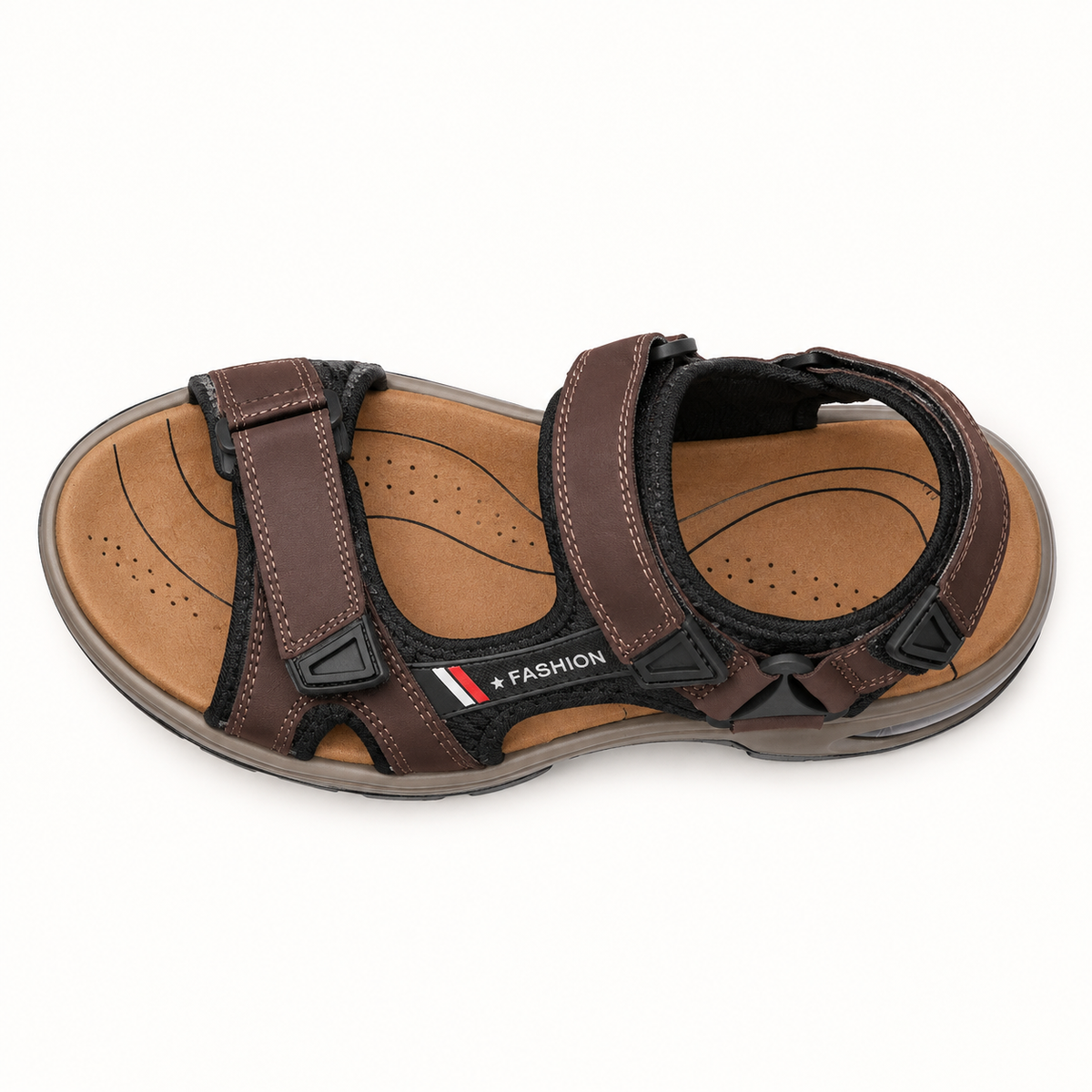 Sandale randonnée cuir femme Marron – vue du dessus de l’assise et des brides