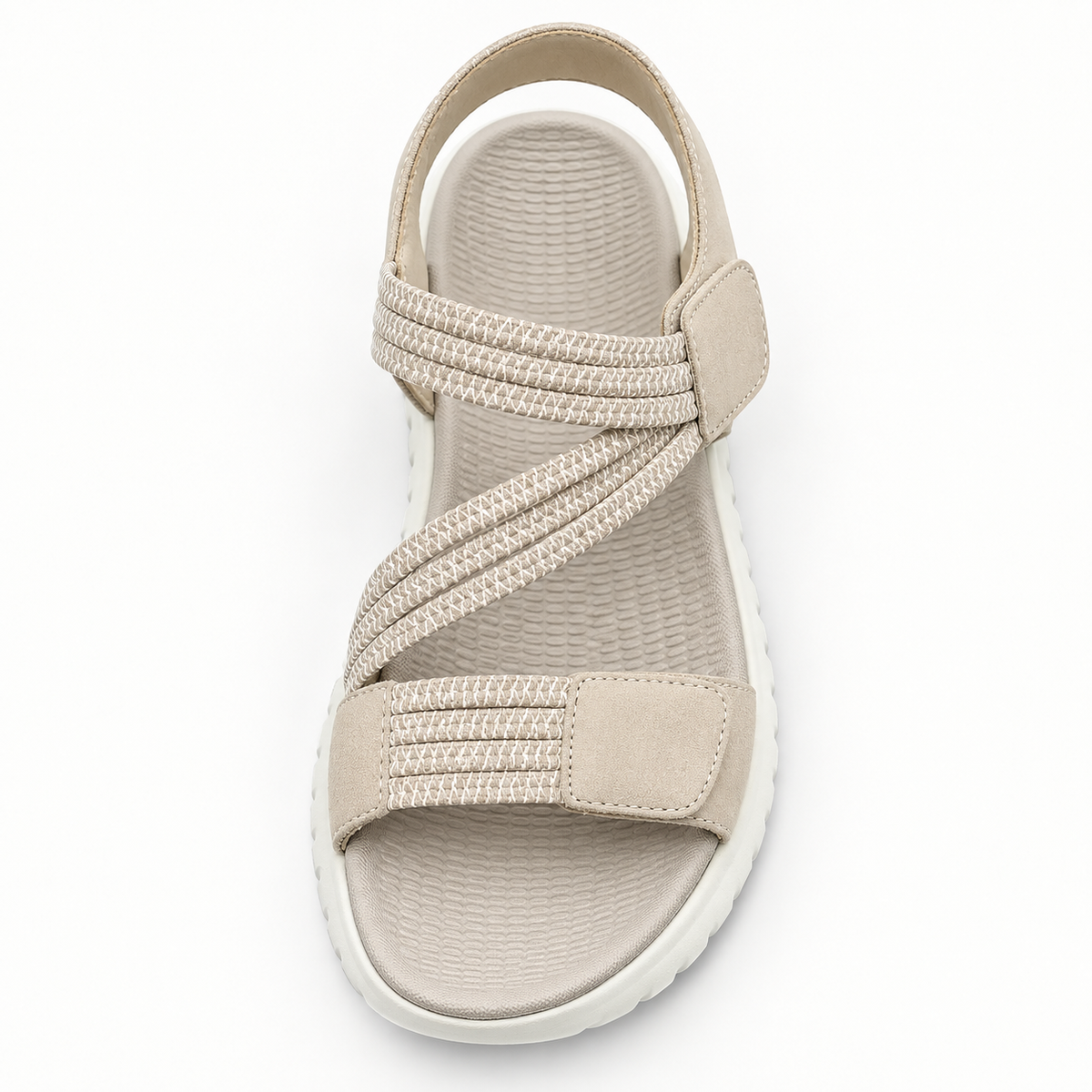 Sandale de randonnée femme beige vue du dessus avec brides et assise