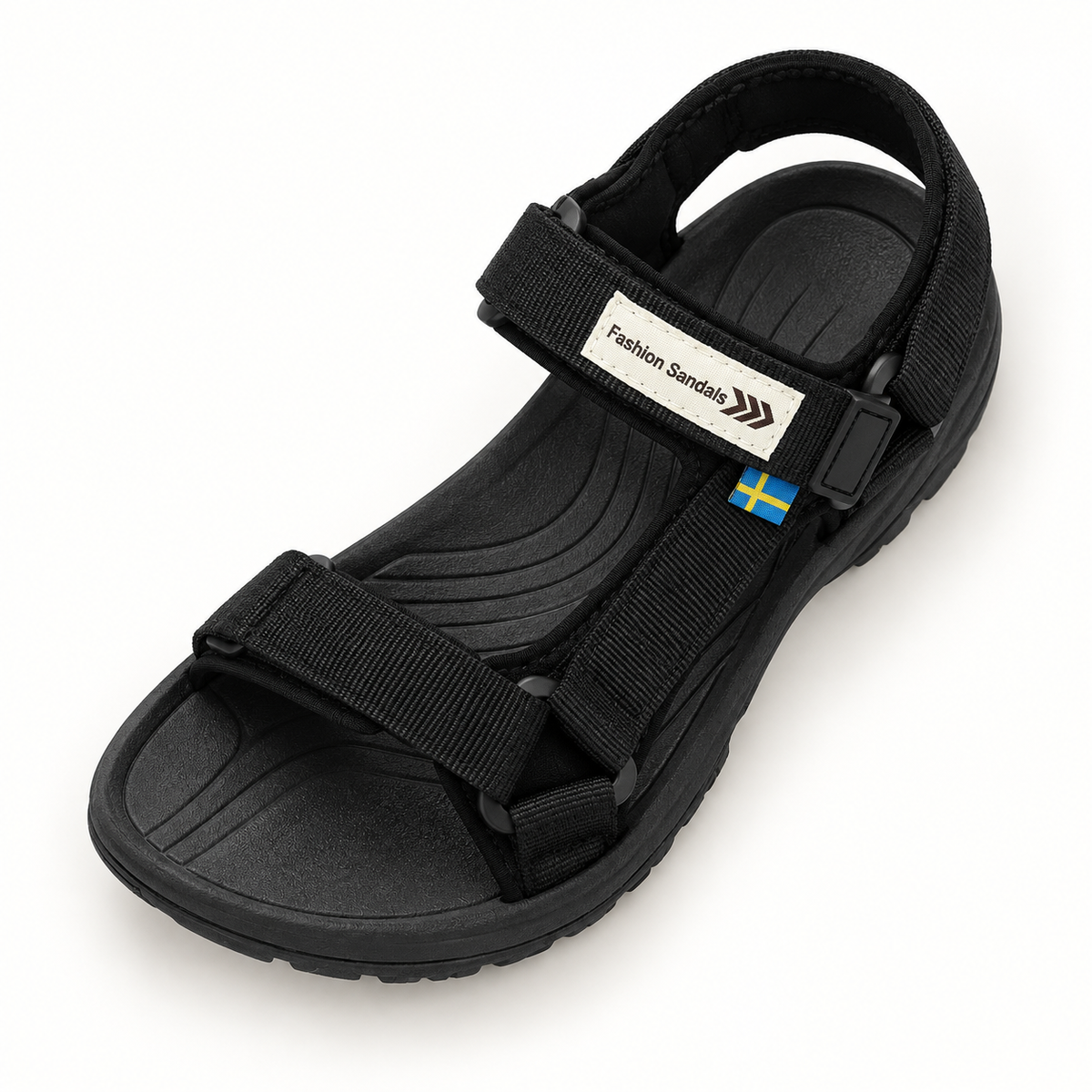 Sandale randonnée femme noire – vue du dessus des brides et du chaussant