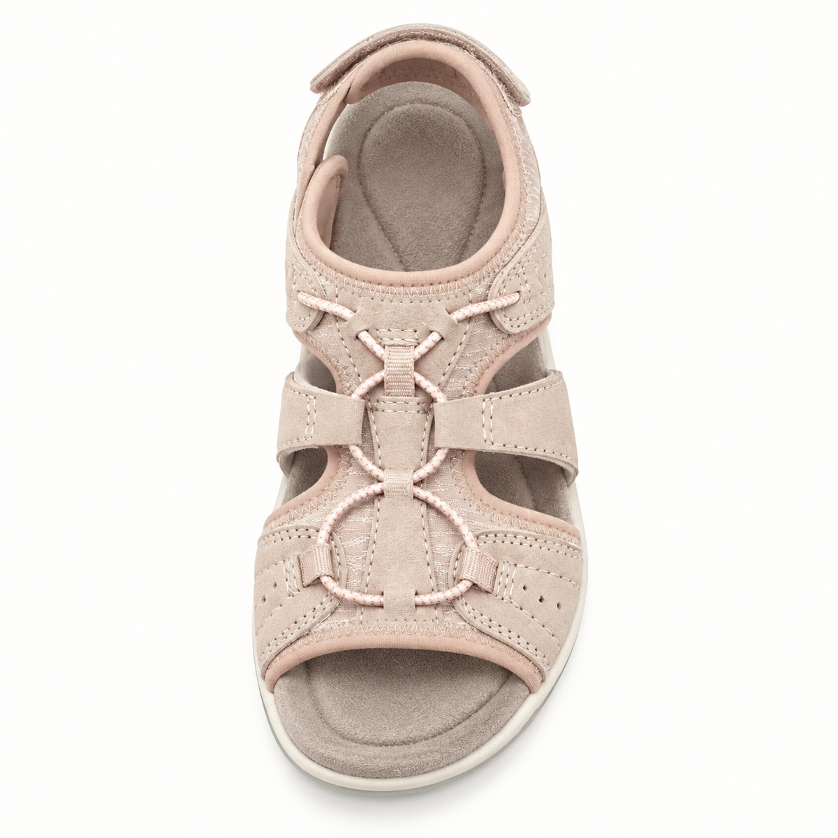 Sandale confort pieds sensibles Rose – largeur, assise rembourrée et vue du dessus