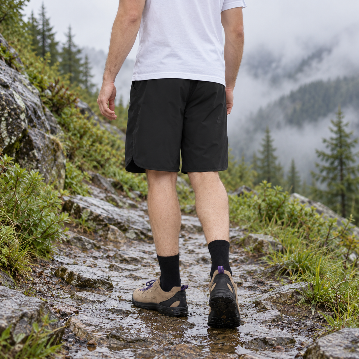 Short de randonnée homme imperméable noir – vue arrière portée