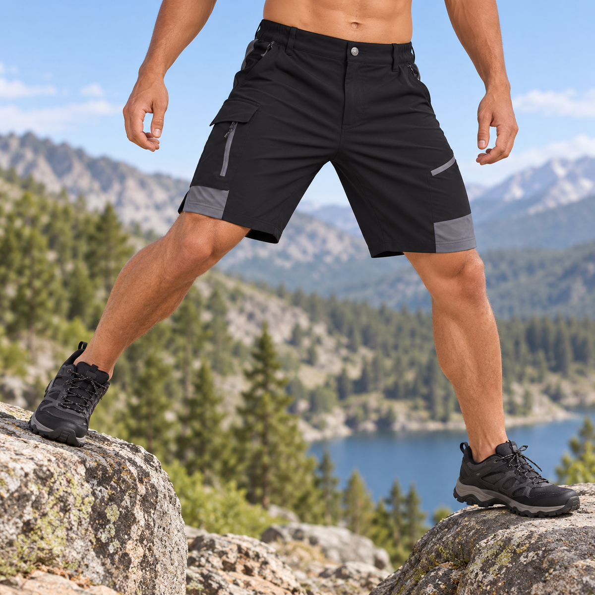 Short randonnée stretch noir en grande enjambée