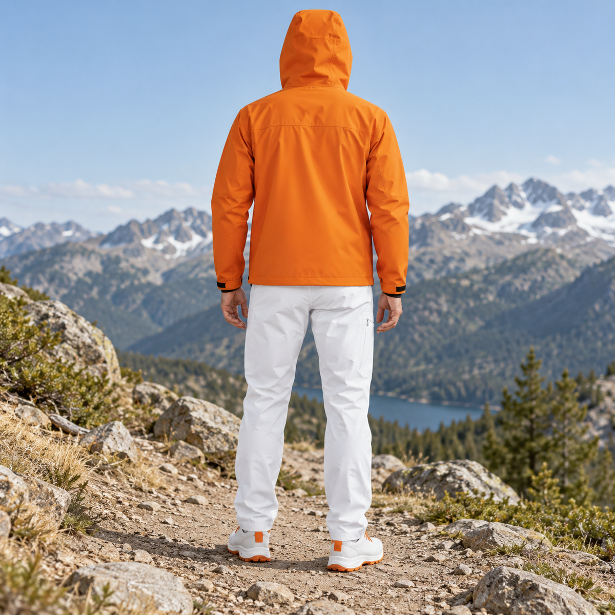 Veste Coupe Vent Randonnée Homme orange – vue portée de dos