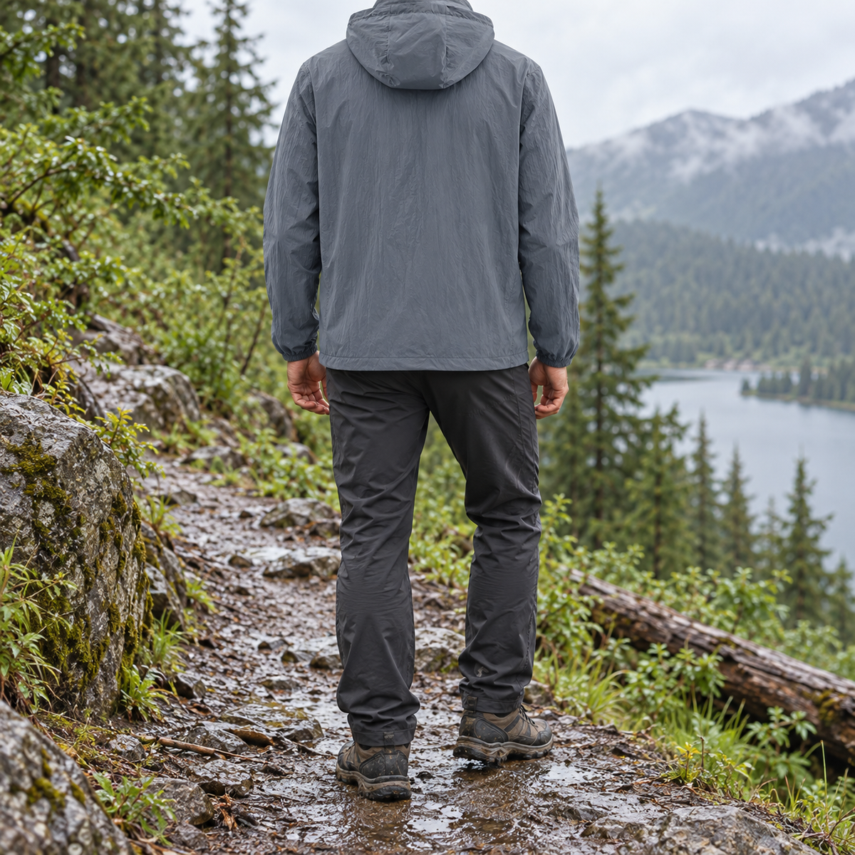 Veste pluie randonnée été homme Slategray portée – vue de dos
