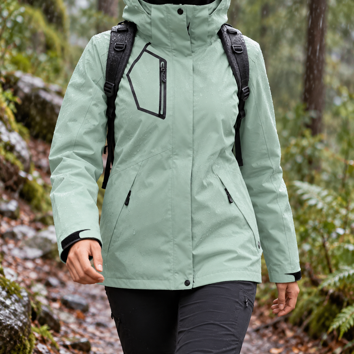 Veste randonnée femme doublée polaire vert clair sous pluie légère