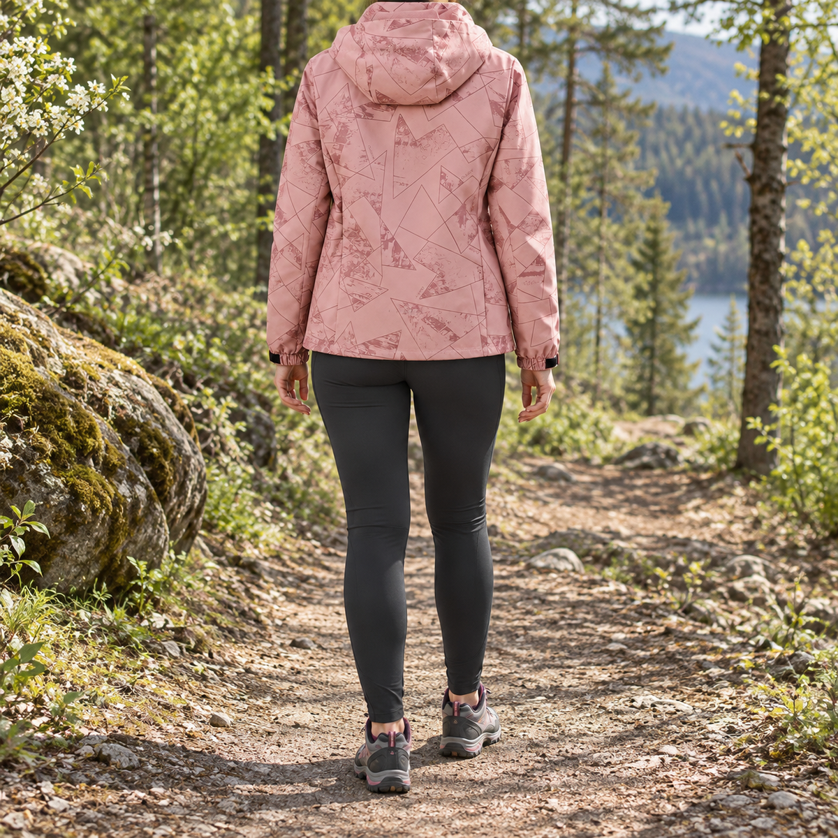 Veste randonnée femme printemps Rose 1 portée – vue arrière