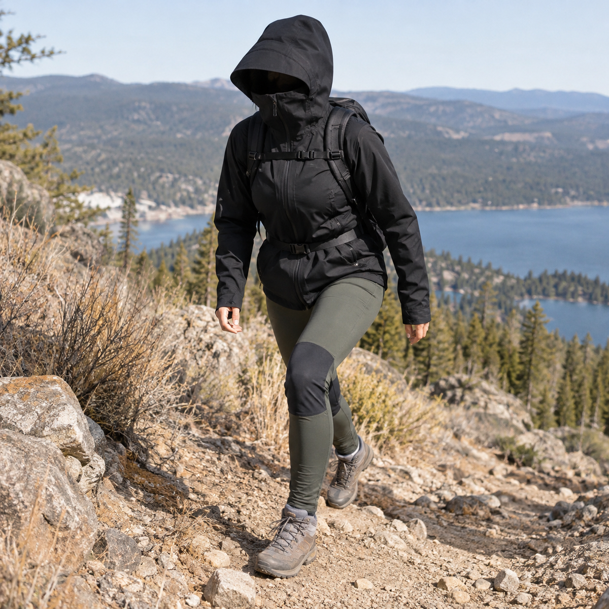 Veste randonnée respirante femme noire portée en montée