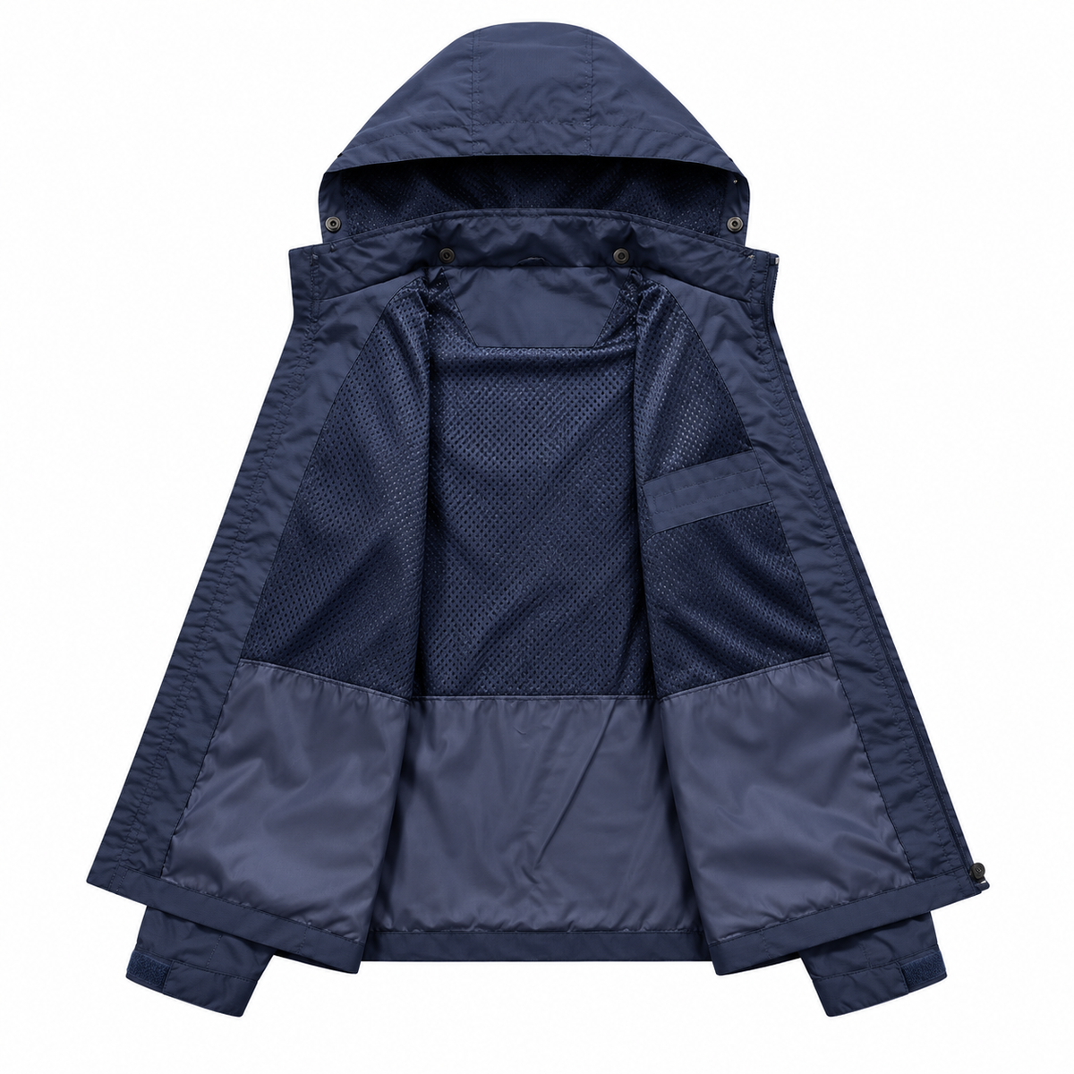 Veste randonnée respirante homme bleue ouverte – doublure mesh