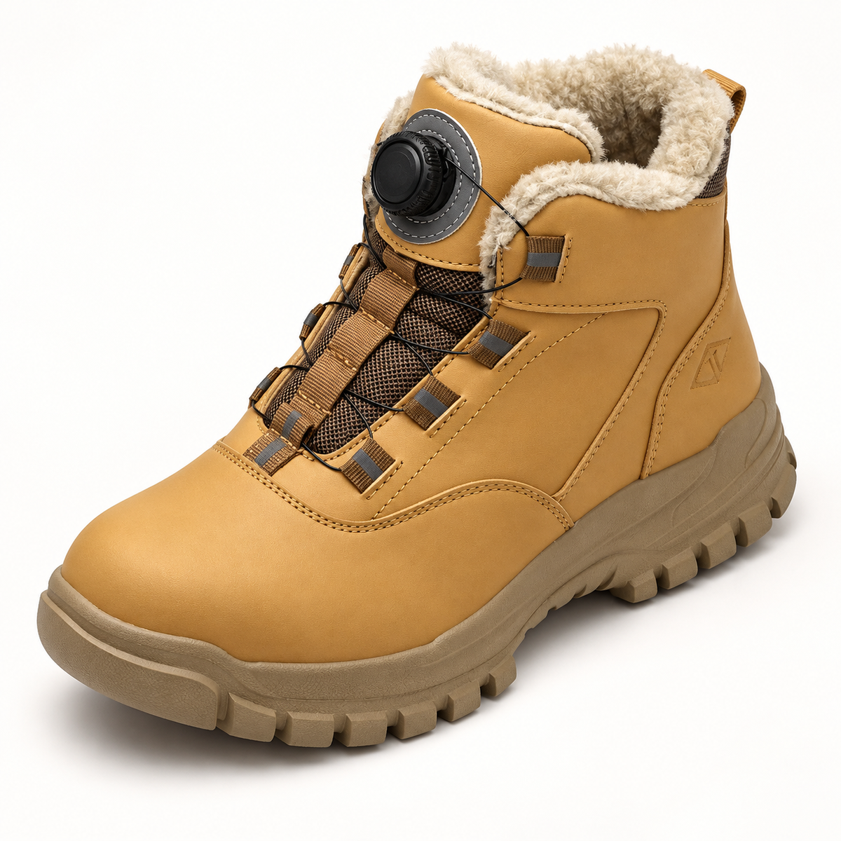 Botte randonnée cuir femme jaune – vue du dessus et fermeture