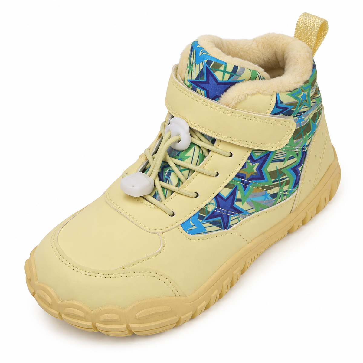 Botte randonnée imperméable femme jaune – vue du dessus, bride et laçage