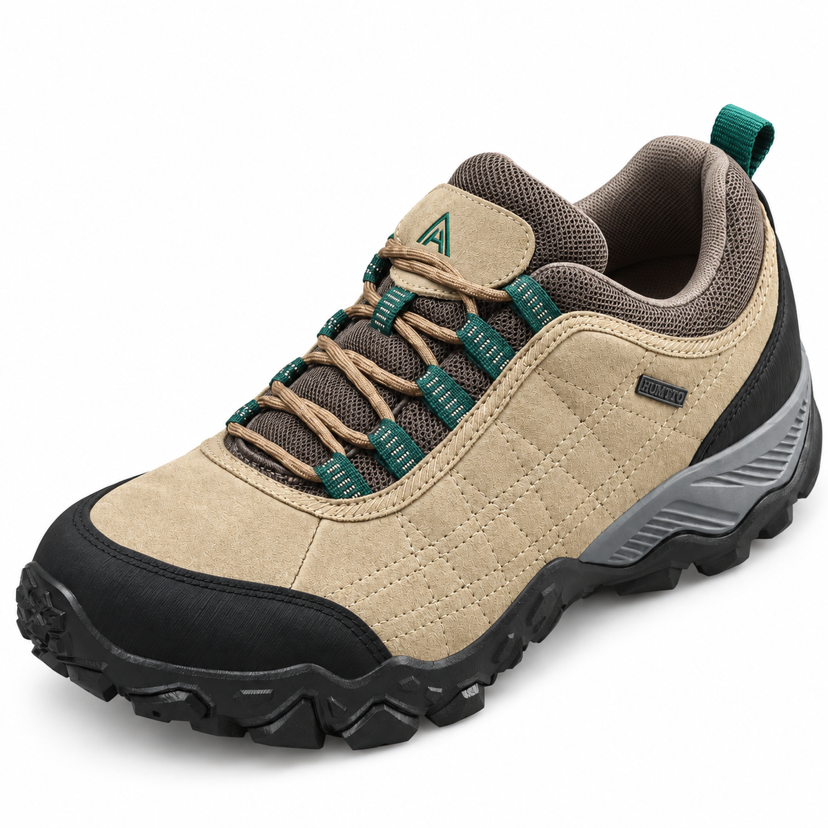 Chaussure de randonnée cuir imperméable femme kaki vue de dessus avec languette et laçage