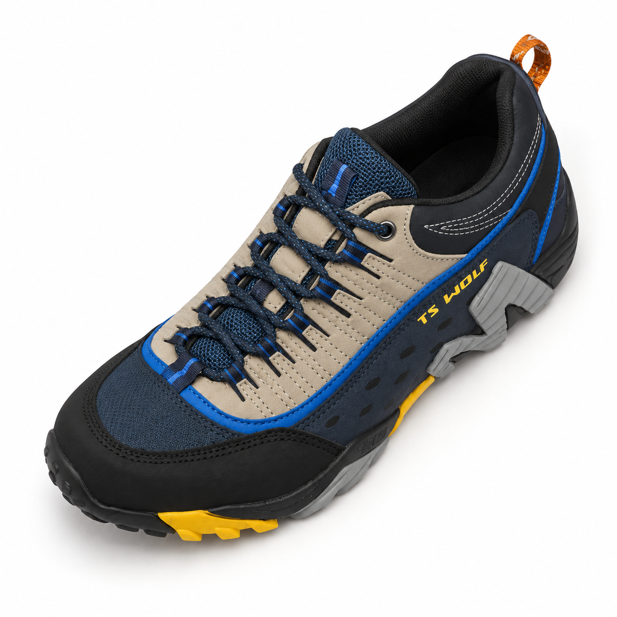 Chaussure randonnée desert jaune – vue dessus du chaussant et du laçage