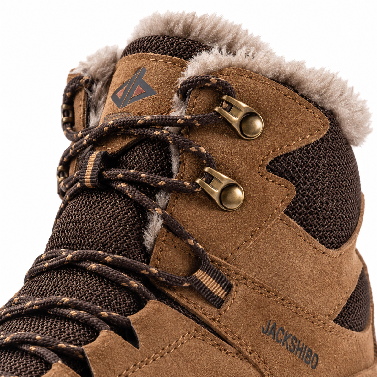 Chaussure randonnée homme marron – détail col doublé, crochets et laçage