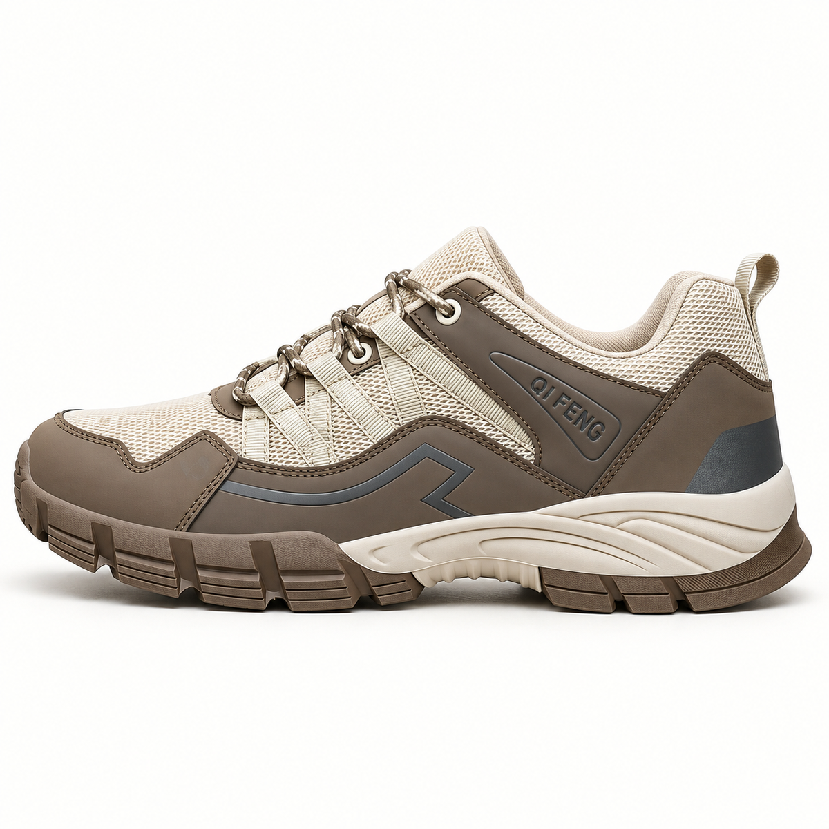 Chaussure randonnée mid cuir homme beige et marron vue de profil extérieur