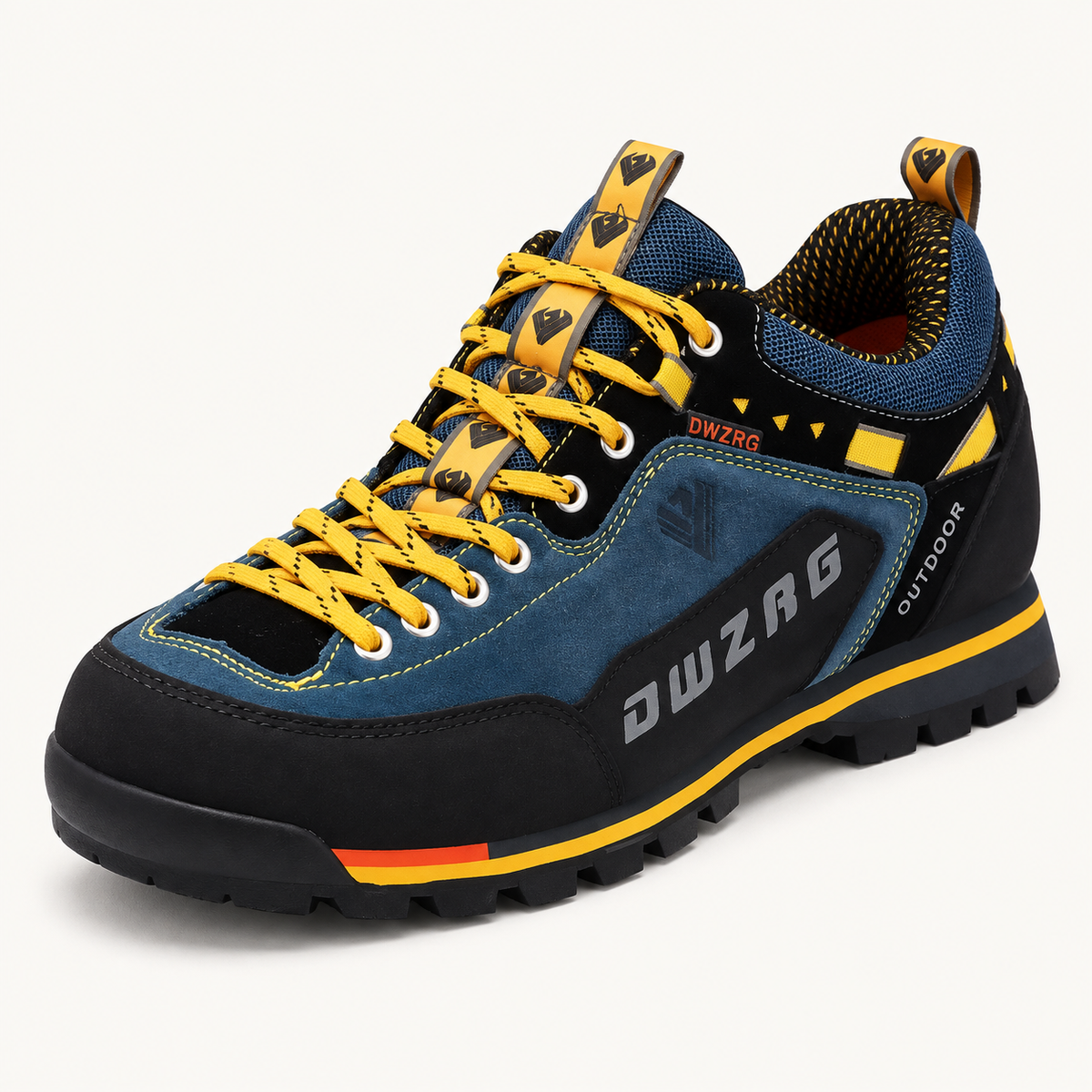 Chaussure randonnée rigide Darkblue – vue du laçage, des œillets et du chaussant