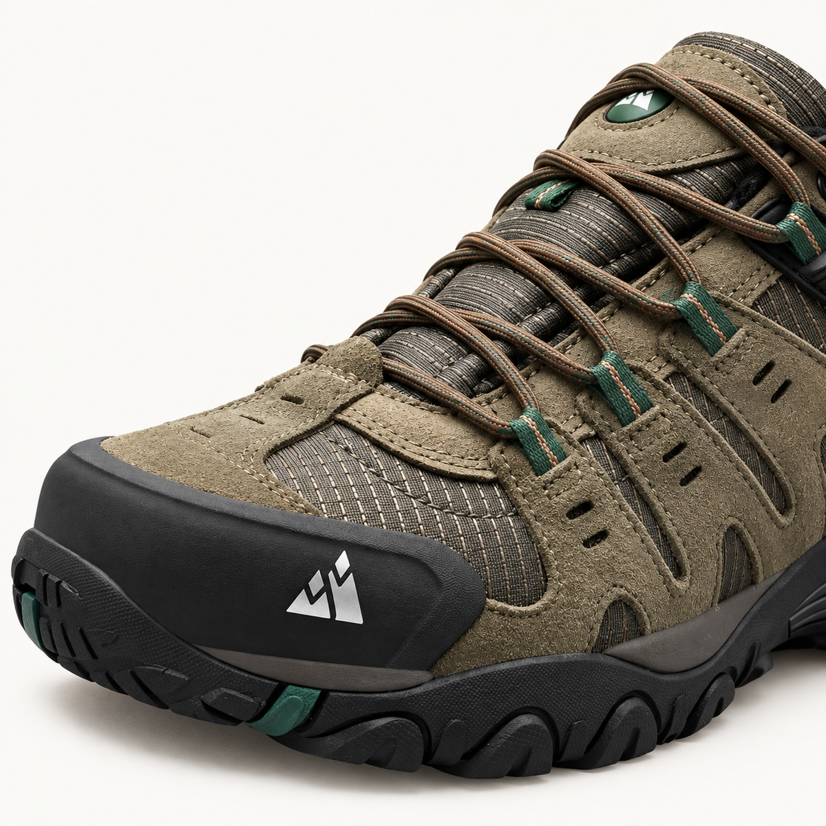 Chaussures randonnée en toile homme kaki détail du textile et du laçage