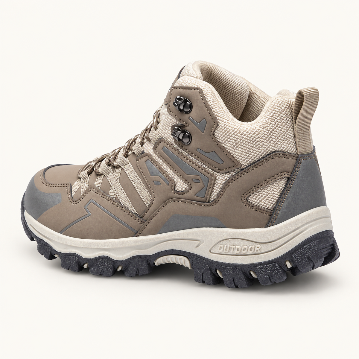 Chaussures randonnée femme beige marron – vue arrière trois-quarts du col et du talon
