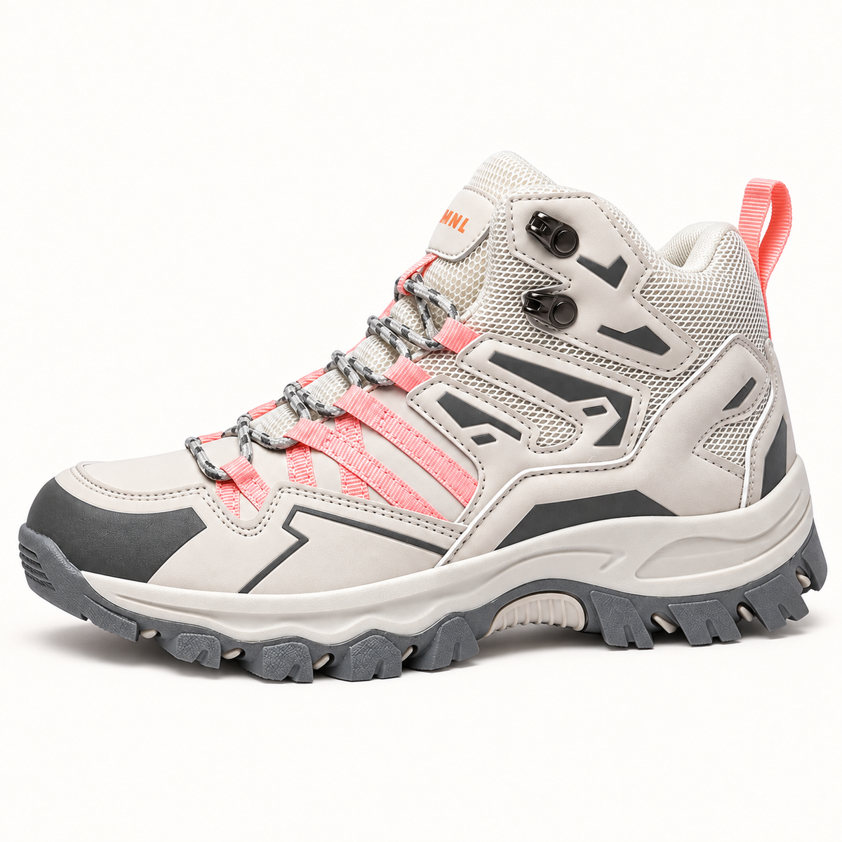 Chaussure randonnée semi montante femme rose complète vue de profil sur fond blanc chaud