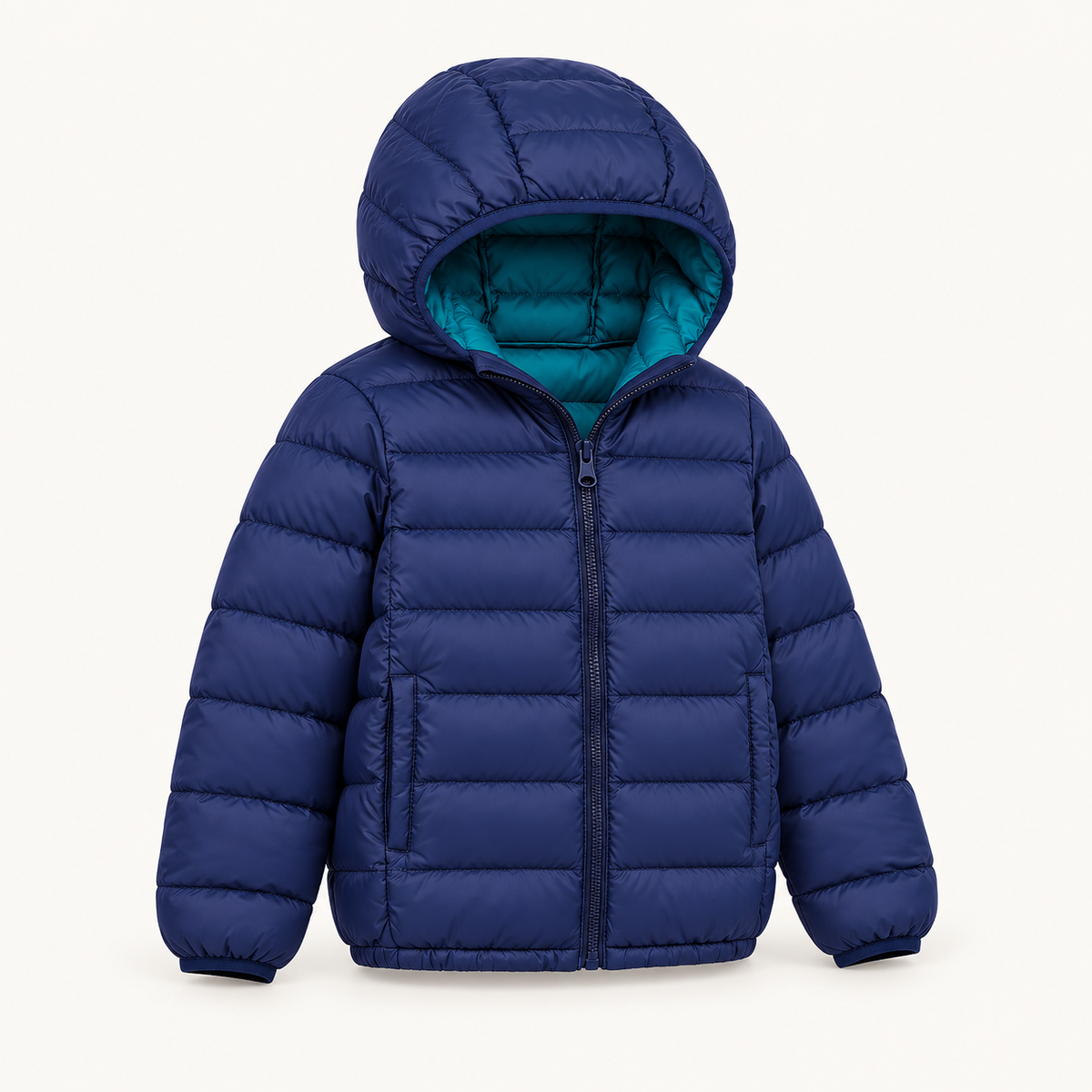 Doudoune légère randonnée enfant bleu marine – vue trois-quarts