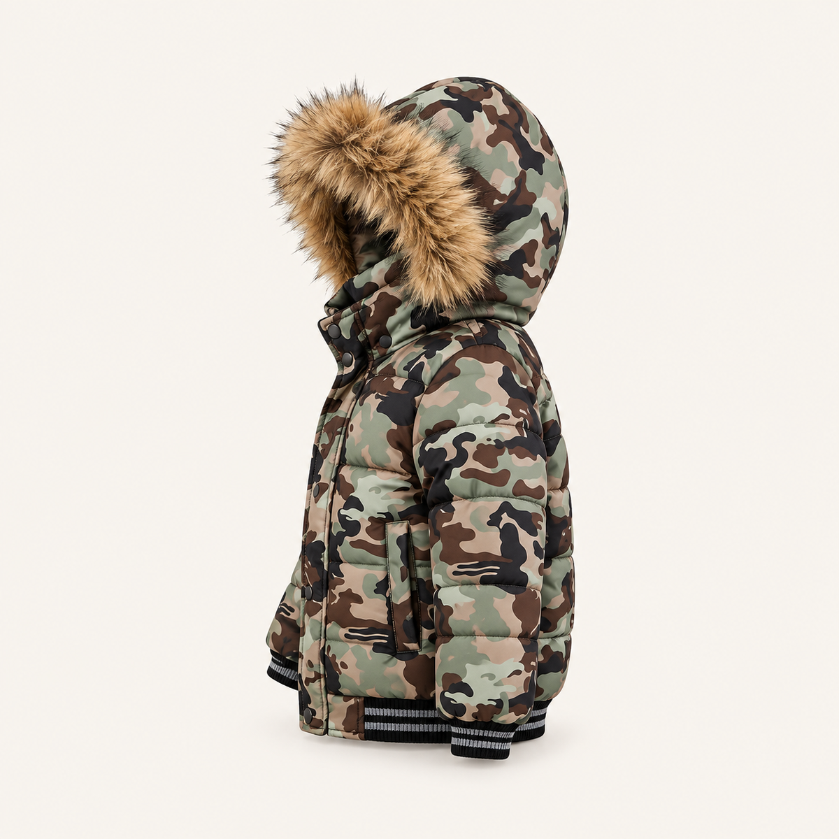 Doudoune randonnée enfant vert armé – vue de profil