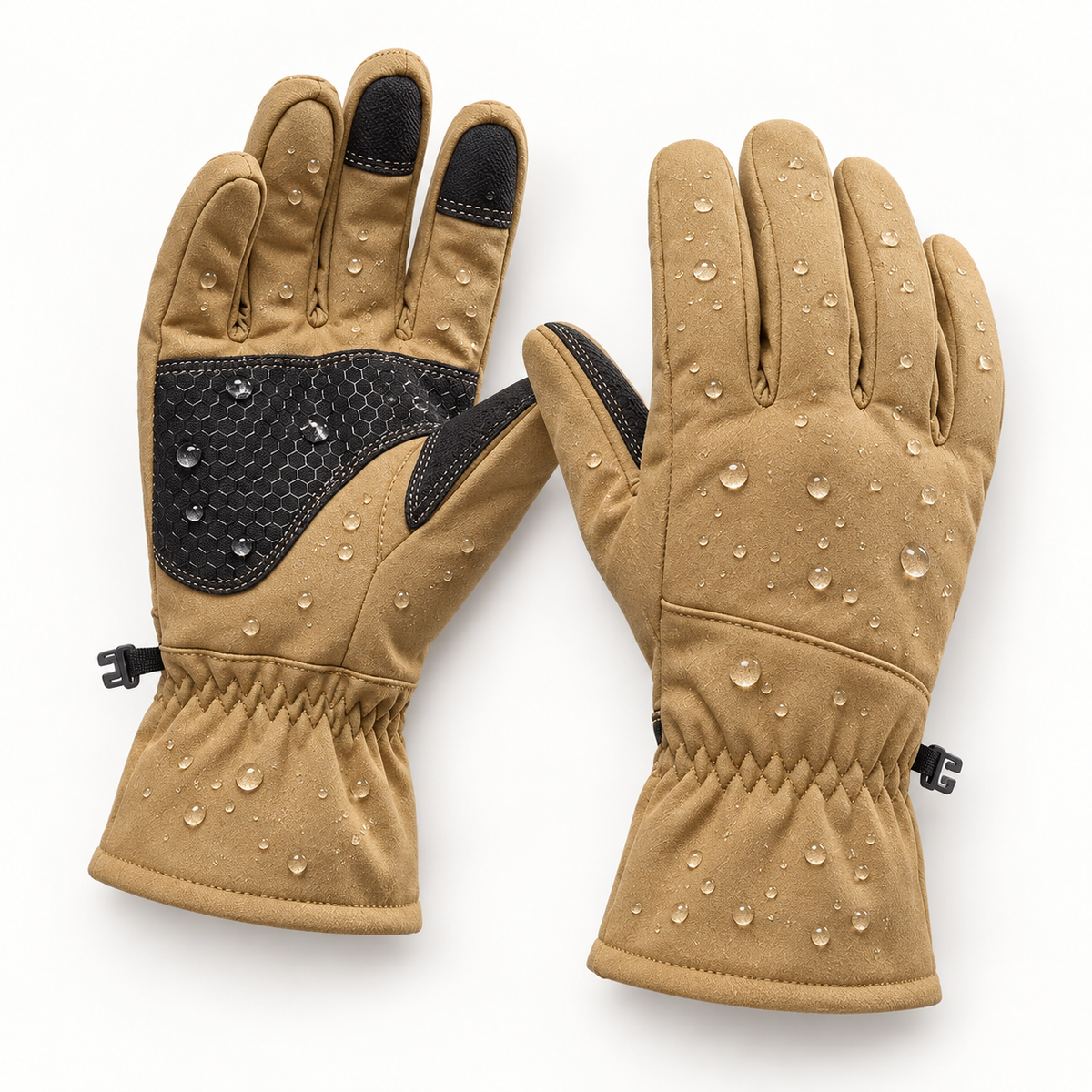 Gants imperméables randonnée jaune sable – eau perlante sur le tissu