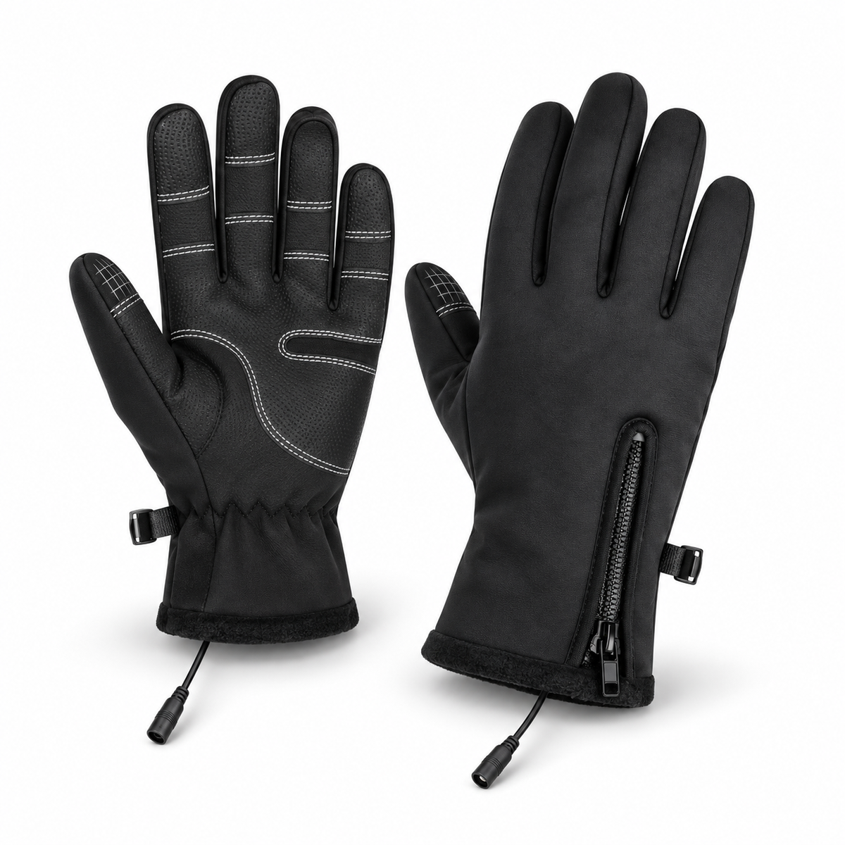 Gants chauffants noirs – vue trois-quarts