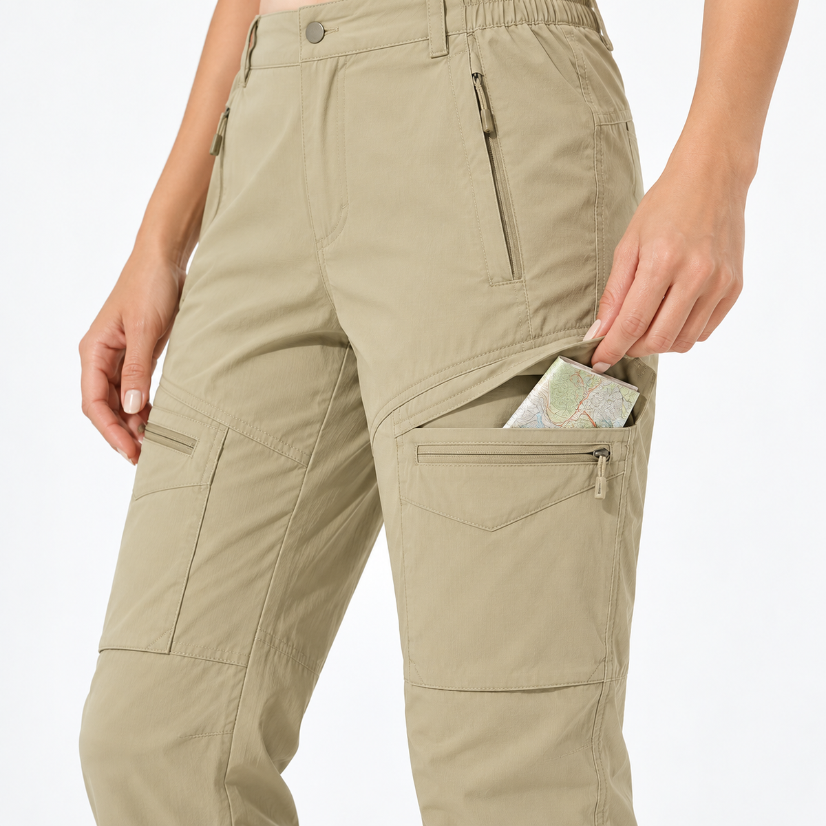 Poche cargo avec carte du pantalon randonnée femme beige