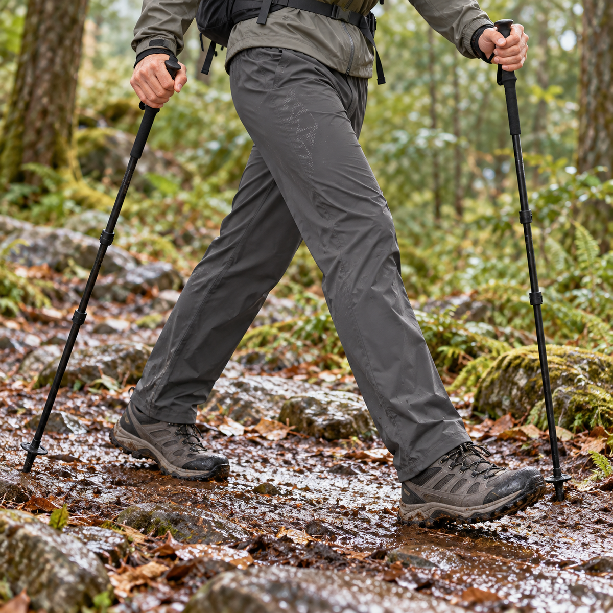 Pantalon de randonnée nordique gris — grande foulée en sous-bois